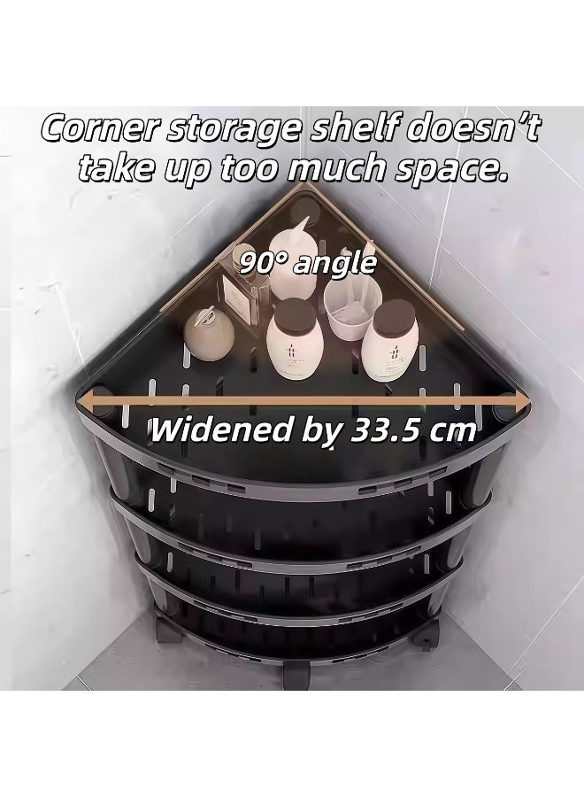 شو وو رف تخزين بأربعة أرفف، عربة تخزين بأربعة أرفف، عربة تنظيم تخزين بعجلات، عربة تخزين متعددة الوظائف للمكتب، منظم أرفف متحرك للحمام، رف زاوية مثلث، عربة دوارة للاستحمام، غرفة المعيشة، المطبخ، غرفة النوم (أسود) - Image 4